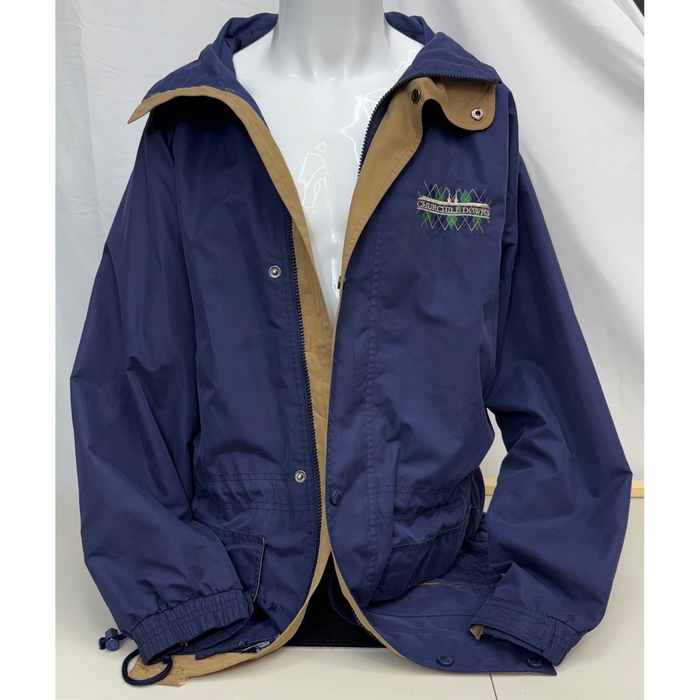 Vintage Sierra Sport Jacket Churchill Downs Windbreaker Mens M Blue Flawed